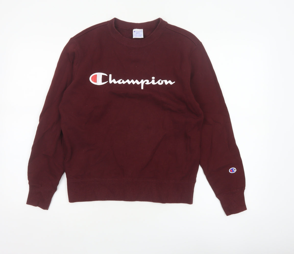 Back view of Champion Women Brown S Pullover Sweatshirt Logo Crew Neck