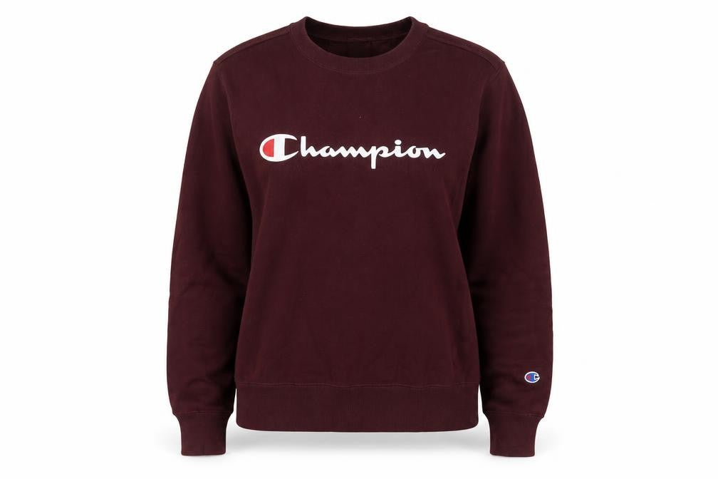Front view of Champion Women Brown S Pullover Sweatshirt Logo Crew Neck