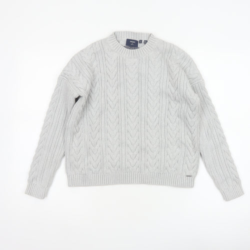 Superdry Women’s Grey UK 8 Cable Knit Cotton Crew Neck Pullover Jumper