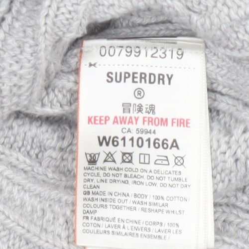 Superdry Women’s Grey UK 8 Cable Knit Cotton Crew Neck Pullover Jumper