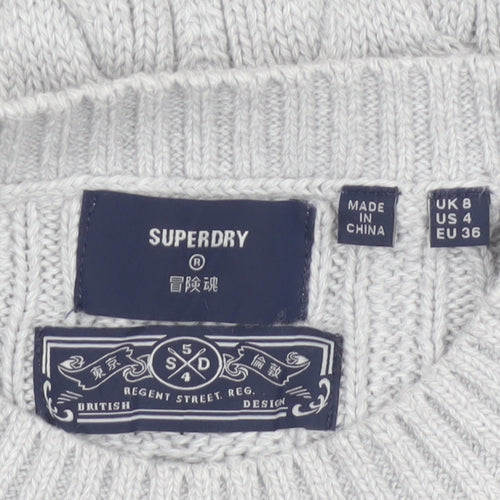 Superdry Women’s Grey UK 8 Cable Knit Cotton Crew Neck Pullover Jumper