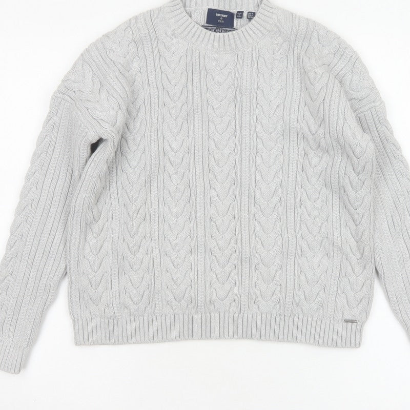 Superdry Women’s Grey UK 8 Cable Knit Cotton Crew Neck Pullover Jumper