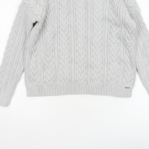 Superdry Women’s Grey UK 8 Cable Knit Cotton Crew Neck Pullover Jumper