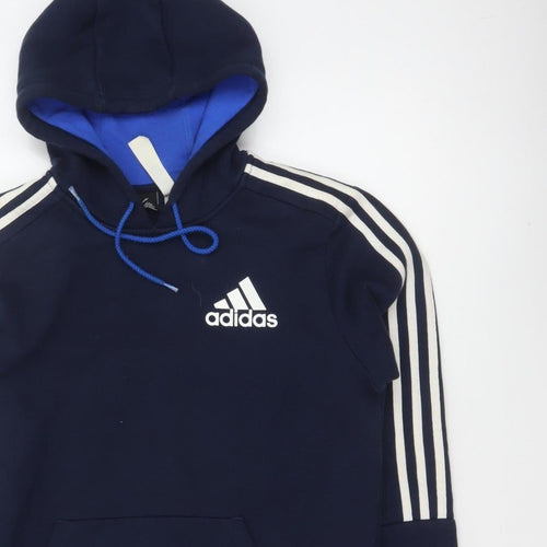 Adidas Men’s Navy Blue S Pullover Hoodie 3 Stripe Logo Pocket