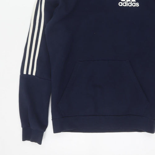 Adidas Men’s Navy Blue S Pullover Hoodie 3 Stripe Logo Pocket