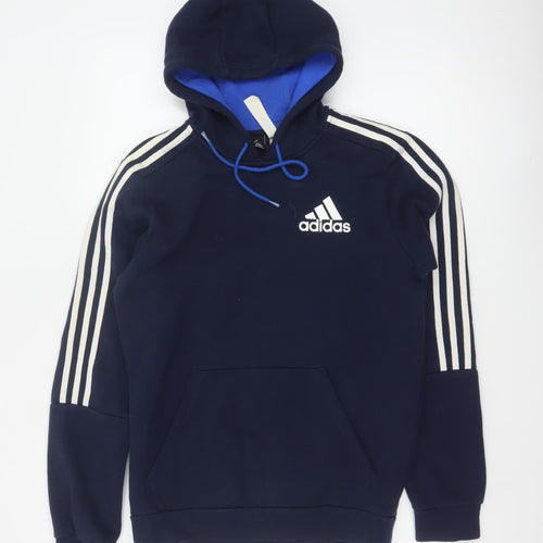 Adidas Men’s Navy Blue S Pullover Hoodie 3 Stripe Logo Pocket