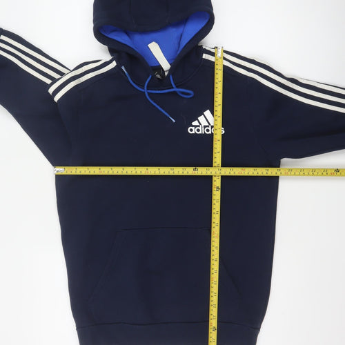 Adidas Men’s Navy Blue S Pullover Hoodie 3 Stripe Logo Pocket