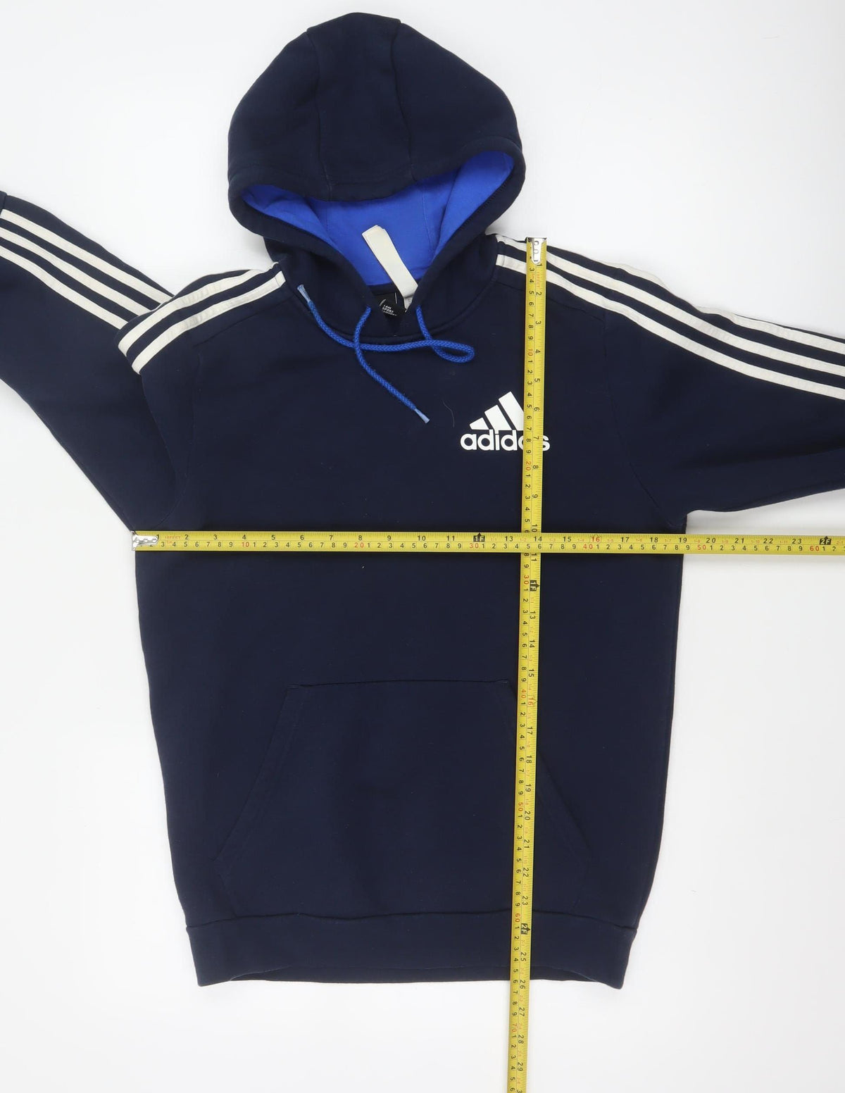 Adidas Men’s Navy Blue S Pullover Hoodie 3 Stripe Logo Pocket