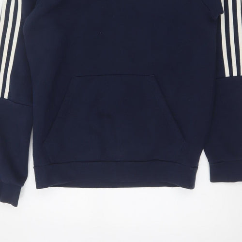 Adidas Men’s Navy Blue S Pullover Hoodie 3 Stripe Logo Pocket