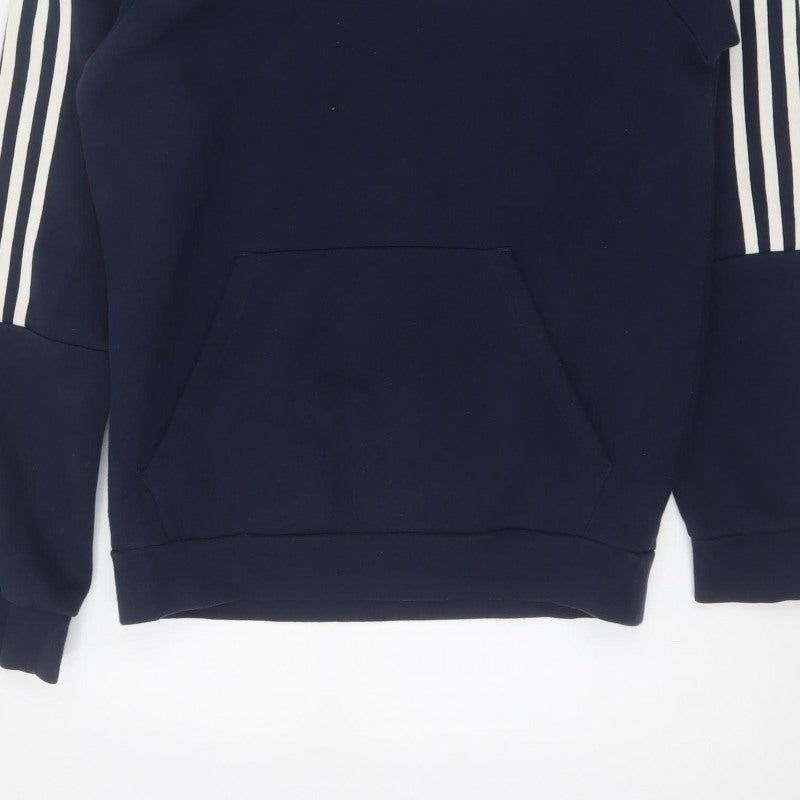 Adidas Men’s Navy Blue S Pullover Hoodie 3 Stripe Logo Pocket