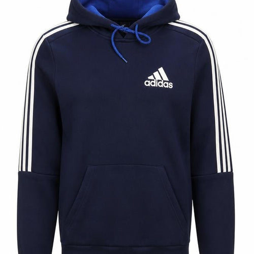 Adidas Men’s Navy Blue S Pullover Hoodie 3 Stripe Logo Pocket