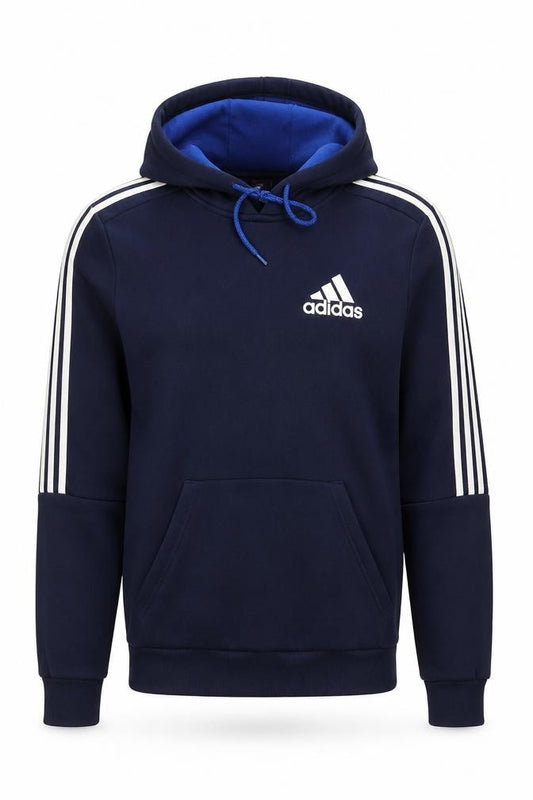 Adidas Men’s Navy Blue S Pullover Hoodie 3 Stripe Logo Pocket