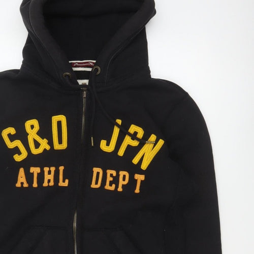 Superdry Men’s Black Large Full Zip Hoodie Logo College Cotton Blend