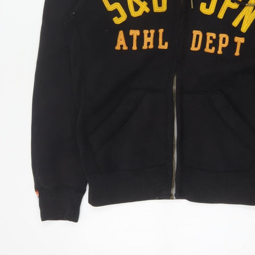Superdry Men’s Black Large Full Zip Hoodie Logo College Cotton Blend