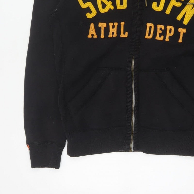 Superdry Men’s Black Large Full Zip Hoodie Logo College Cotton Blend