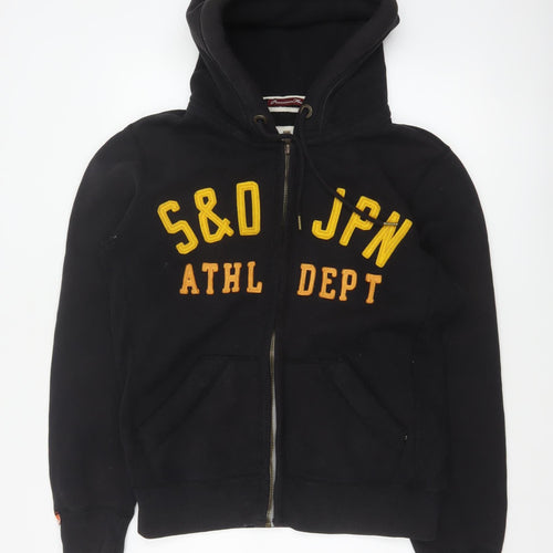 Superdry Men’s Black Large Full Zip Hoodie Logo College Cotton Blend