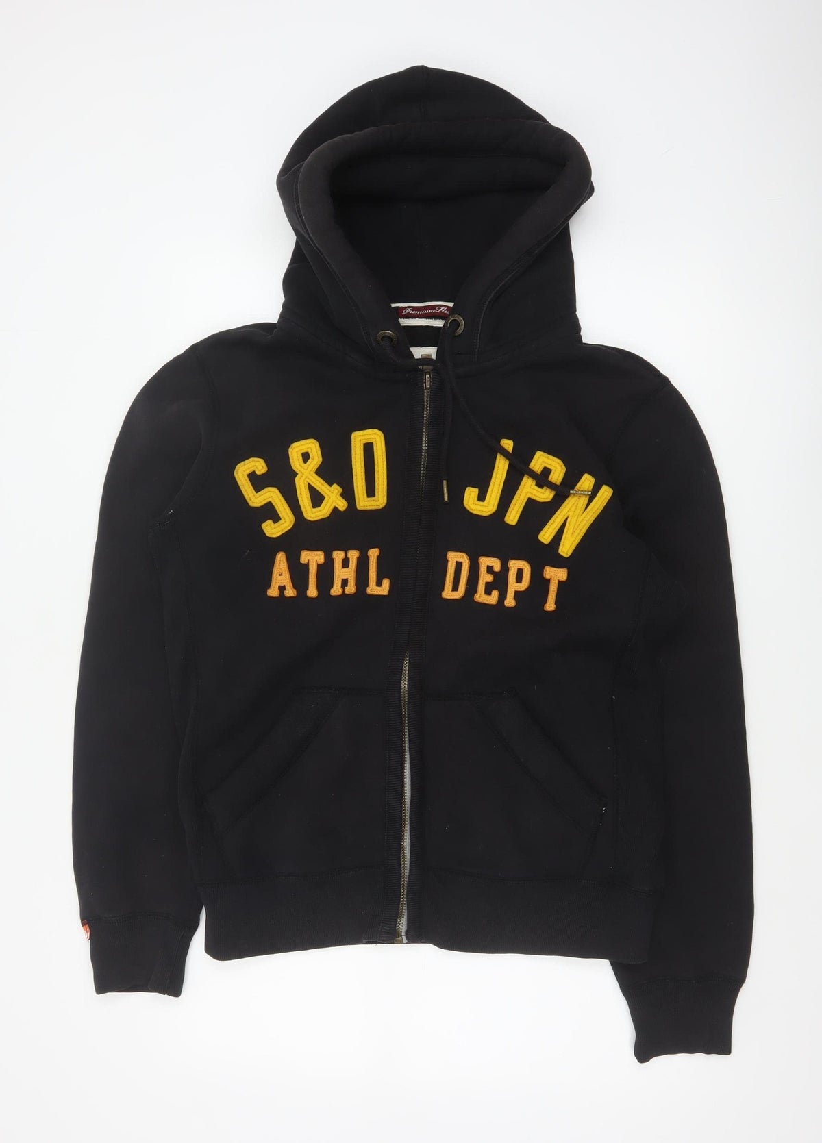 Superdry Men’s Black Large Full Zip Hoodie Logo College Cotton Blend