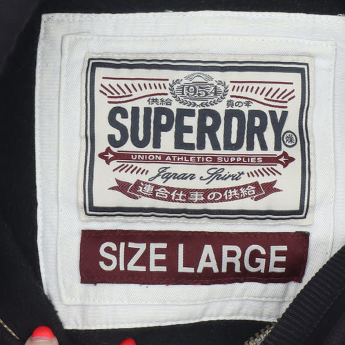 Superdry Men’s Black Large Full Zip Hoodie Logo College Cotton Blend
