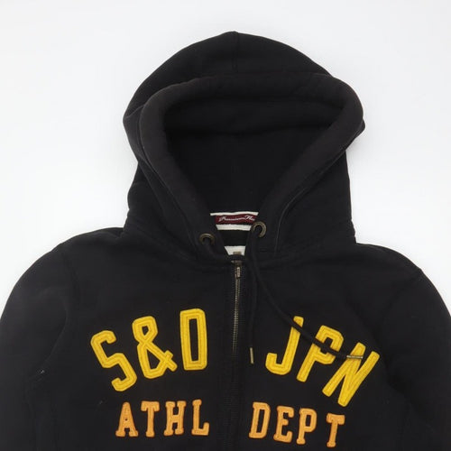 Superdry Men’s Black Large Full Zip Hoodie Logo College Cotton Blend