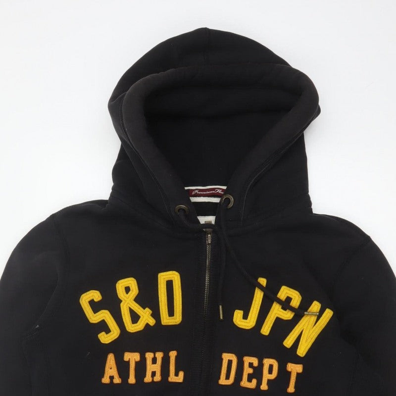 Superdry Men’s Black Large Full Zip Hoodie Logo College Cotton Blend