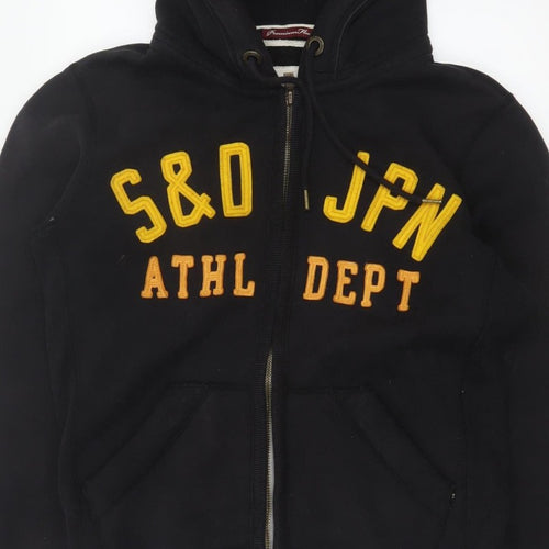 Superdry Men’s Black Large Full Zip Hoodie Logo College Cotton Blend