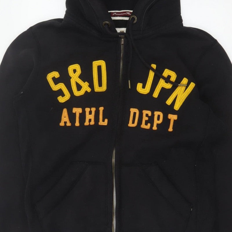 Superdry Men’s Black Large Full Zip Hoodie Logo College Cotton Blend