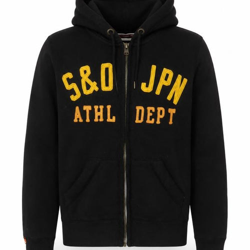 Superdry Men’s Black Large Full Zip Hoodie Logo College Cotton Blend