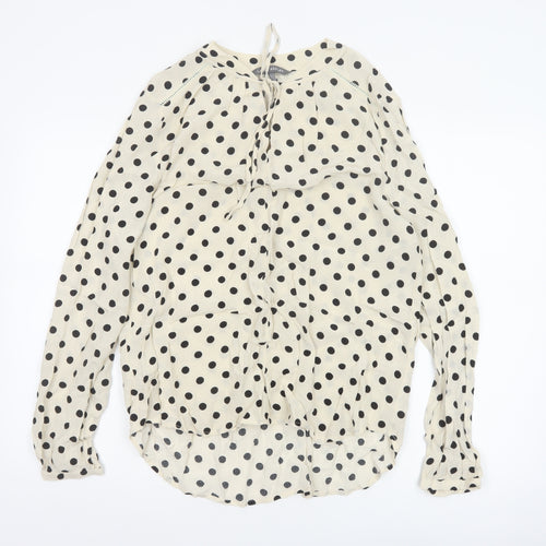 Laura Ashley Women Ivory Polka Dot Tie Neck Viscose Blouse UK 14