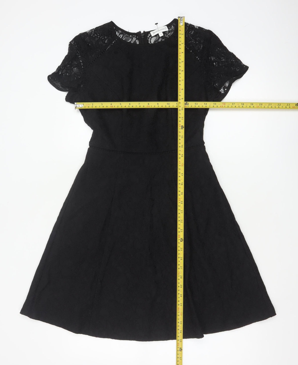 Warehouse Women Black UK 8 A-Line Lace Knee Length Party Dress
