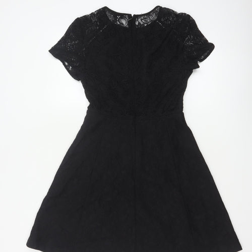 Warehouse Women Black UK 8 A-Line Lace Knee Length Party Dress