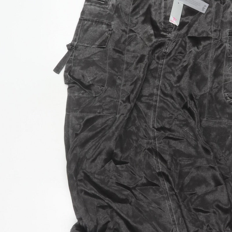 Per Una Women Black Size 10 Cargo Long Satin Skirt Pockets NWT