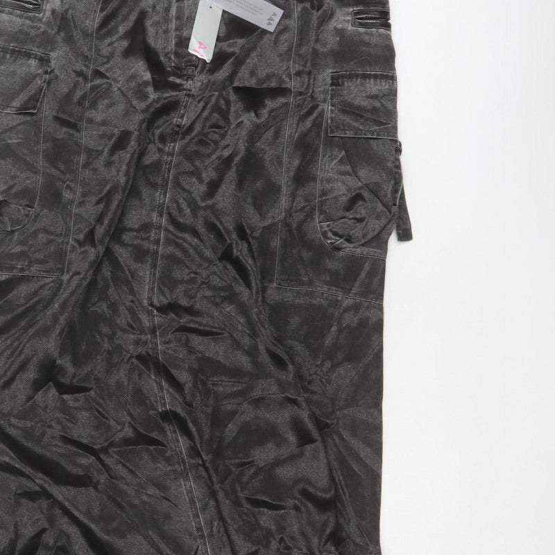 Per Una Women Black Size 10 Cargo Long Satin Skirt Pockets NWT