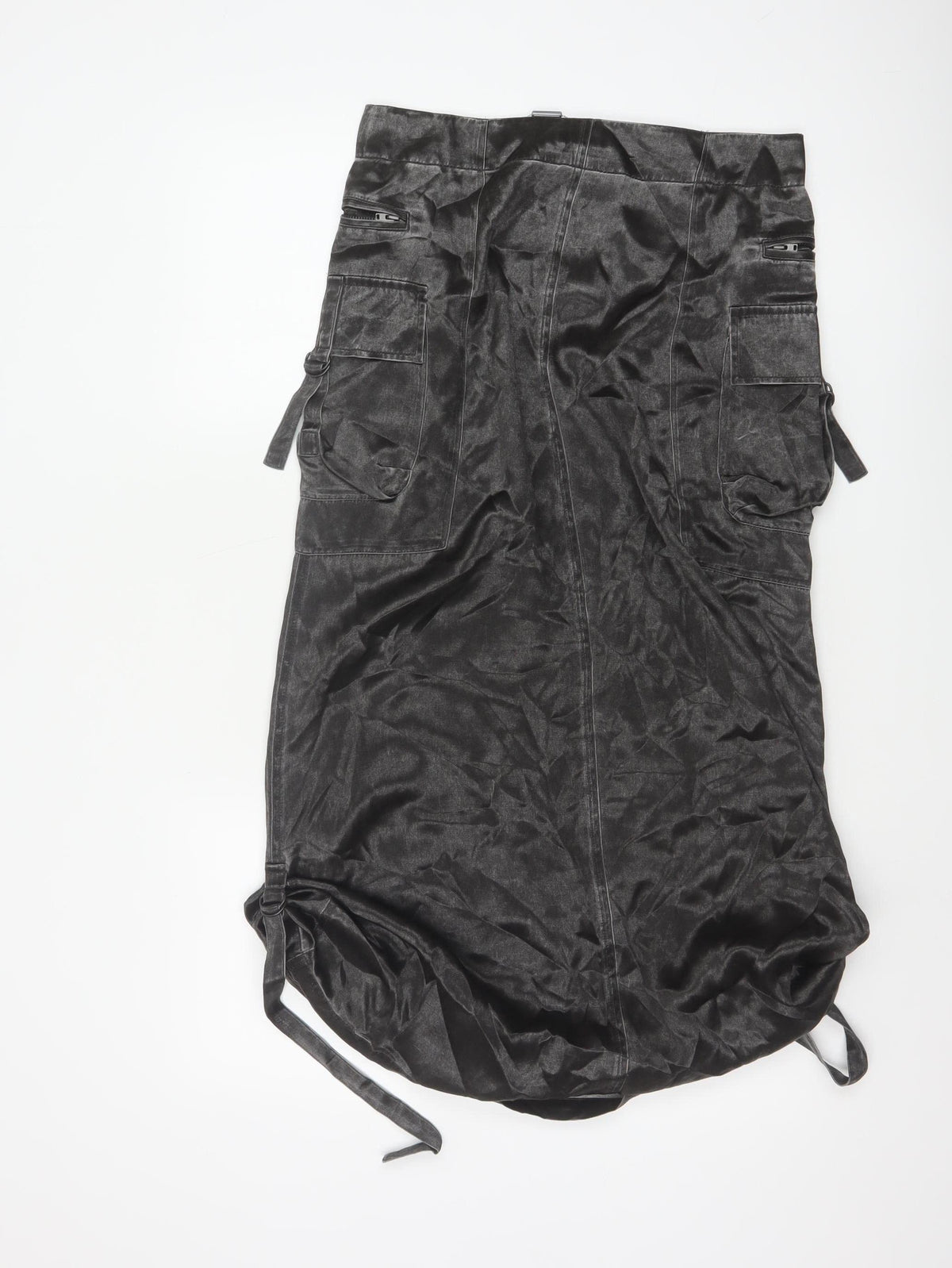 Per Una Women Black Size 10 Cargo Long Satin Skirt Pockets NWT