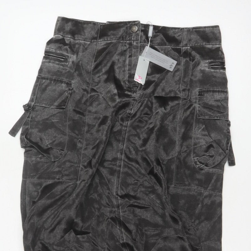 Per Una Women Black Size 10 Cargo Long Satin Skirt Pockets NWT