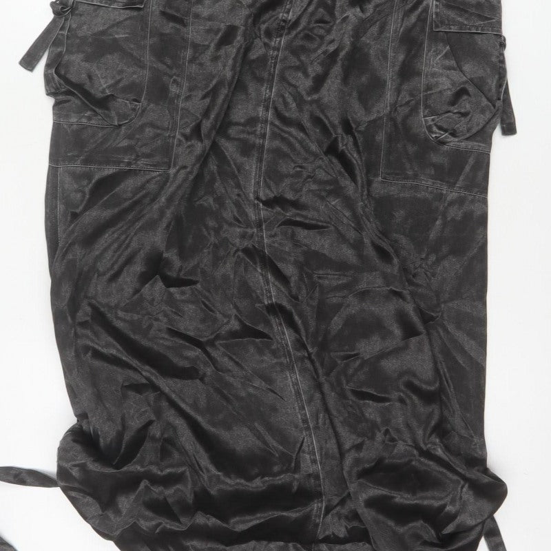 Per Una Women Black Size 10 Cargo Long Satin Skirt Pockets NWT