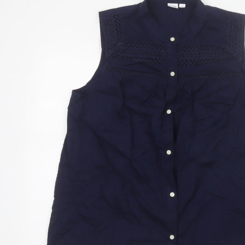 GAP Women Blue M Sleeveless Cotton Lace Button-Up Blouse