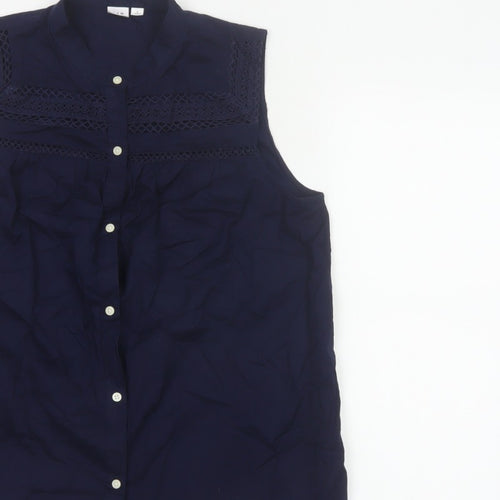 GAP Women Blue M Sleeveless Cotton Lace Button-Up Blouse