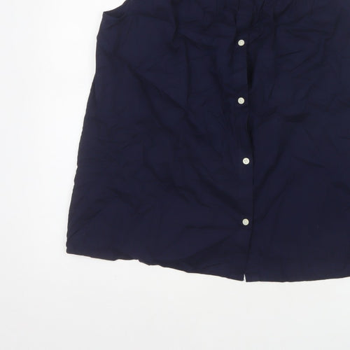 GAP Women Blue M Sleeveless Cotton Lace Button-Up Blouse