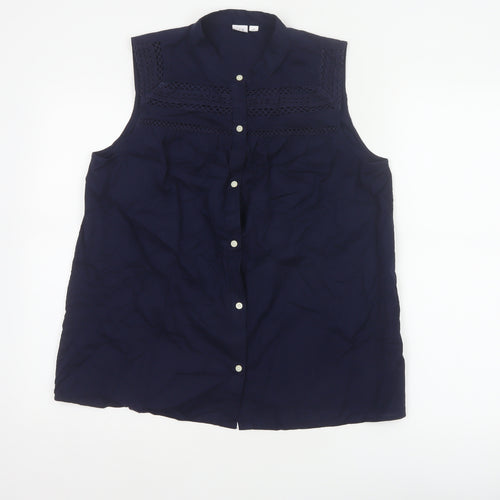 GAP Women Blue M Sleeveless Cotton Lace Button-Up Blouse