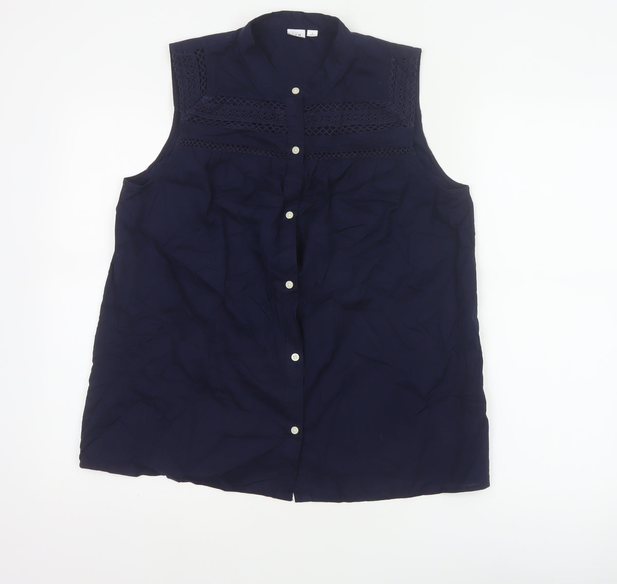 GAP Women Blue M Sleeveless Cotton Lace Button-Up Blouse