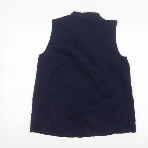 GAP Women Blue M Sleeveless Cotton Lace Button-Up Blouse