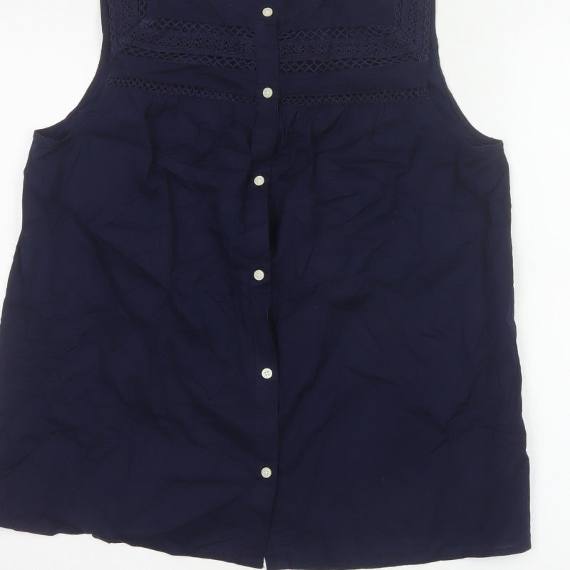 GAP Women Blue M Sleeveless Cotton Lace Button-Up Blouse