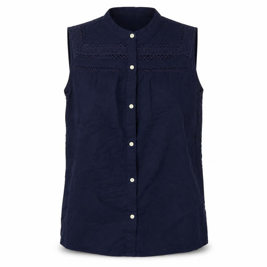 GAP Women Blue M Sleeveless Cotton Lace Button-Up Blouse