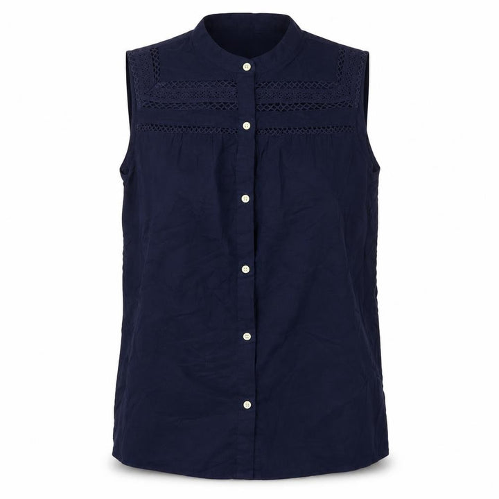 GAP Women Blue M Sleeveless Cotton Lace Button-Up Blouse