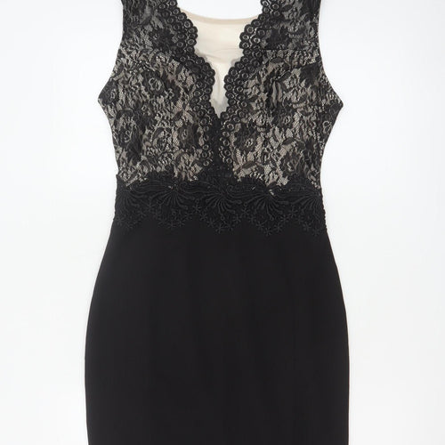 Lipsy London Women Black Lace Bodycon Pencil Dress UK 12 Party