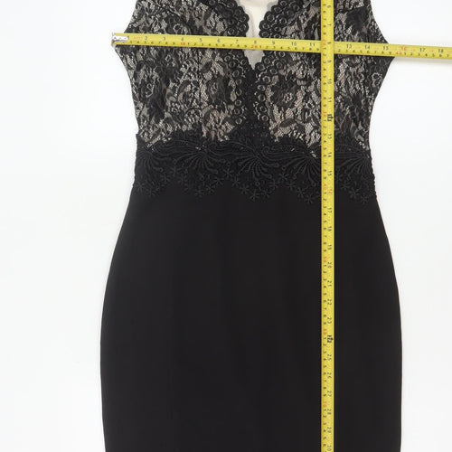 Lipsy London Women Black Lace Bodycon Pencil Dress UK 12 Party