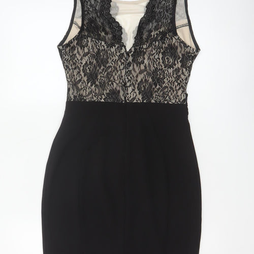 Lipsy London Women Black Lace Bodycon Pencil Dress UK 12 Party