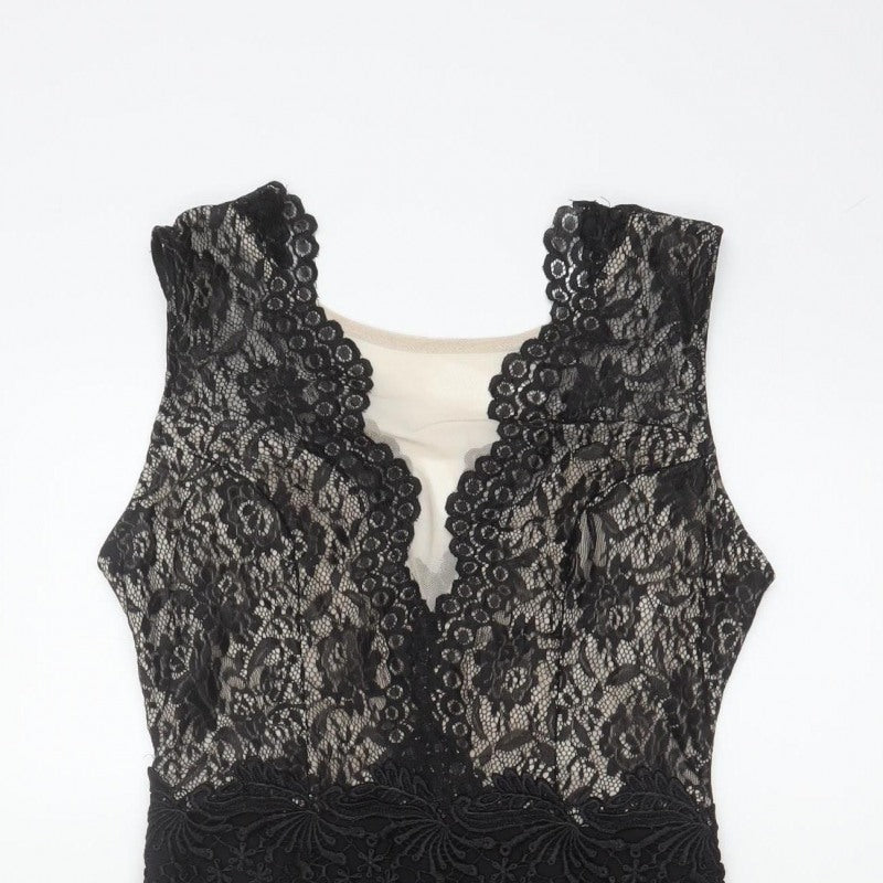 Lipsy London Women Black Lace Bodycon Pencil Dress UK 12 Party