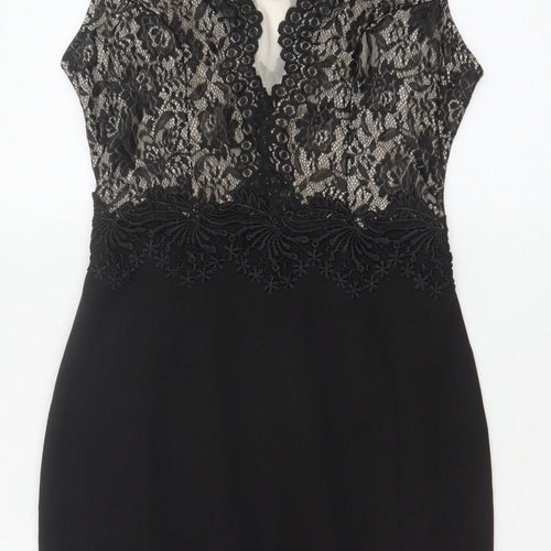 Lipsy London Women Black Lace Bodycon Pencil Dress UK 12 Party