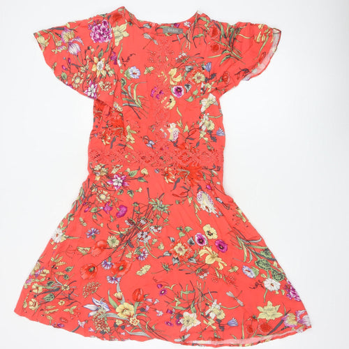 Oasis Women Orange Floral Fit & Flare Knee Length Dress UK 10